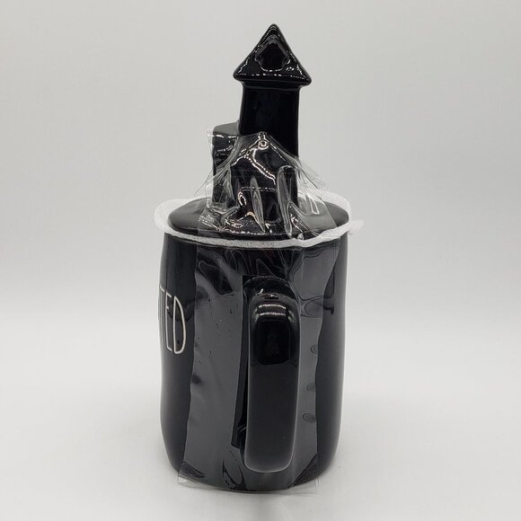 Rae Dunn Magenta Black Haunted Ceramic Mug with Haunted House Lid NEW! - Picture 5 of 6